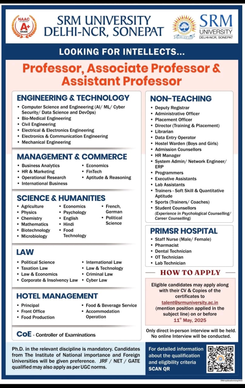 SRM University Teaching Non Teaching Recruitment 2025